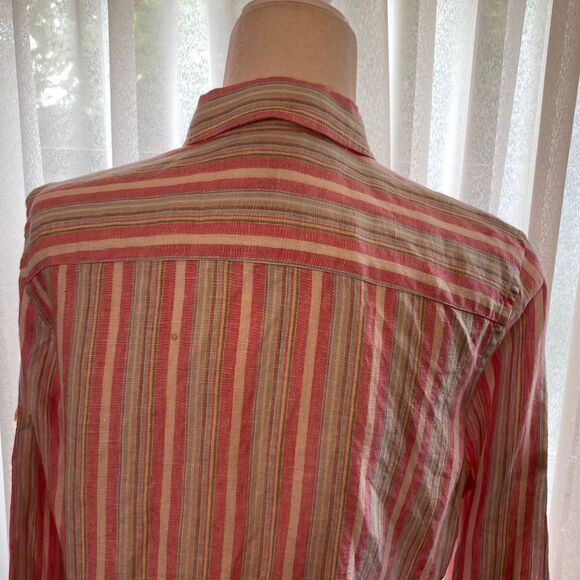 Lauren Ralph Lauren Linen Striped Button Front Boyfriend Long Sleeve Blouse SZ M - Picture 9 of 10